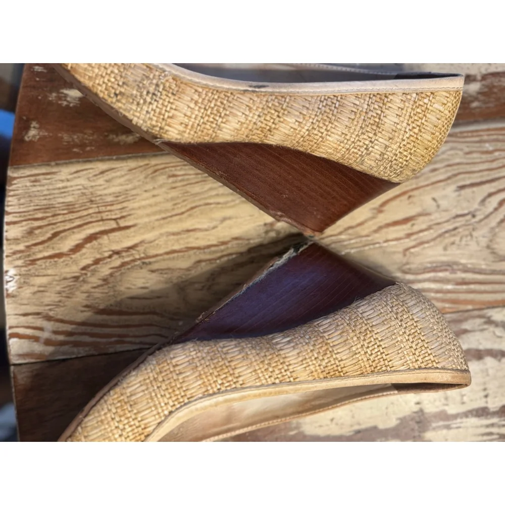TORY BURCH | Beige Woven Wedge Pumps Size 10